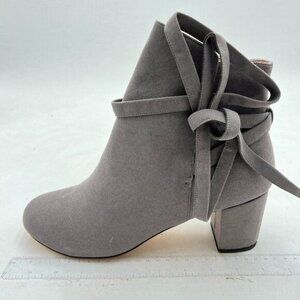 Grey Women Comfort Chunky Heel Ankle Boots Chelsea Lace Up/Buckle Tie Booties